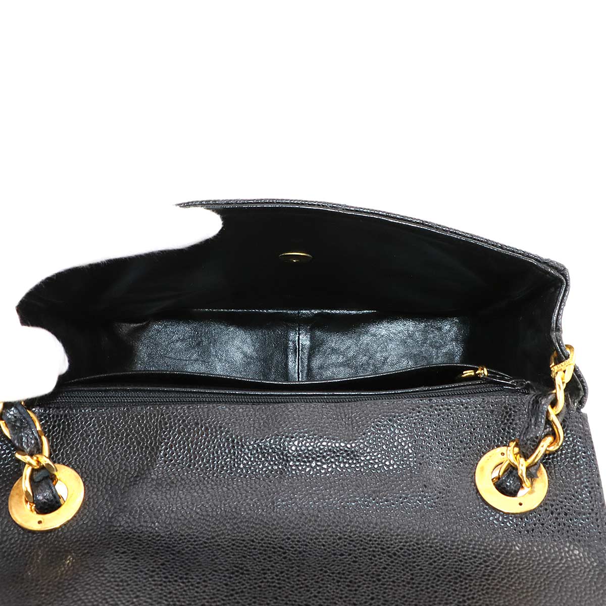Matelasse Chain Shoulder Bag Caviar Skin Leather Black Vintage