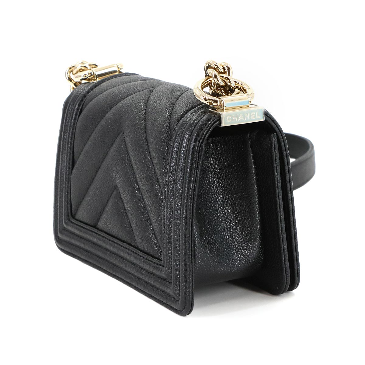 BOY CHANEL Mini Chain Shoulder Bag Caviar Skin Leather A67364