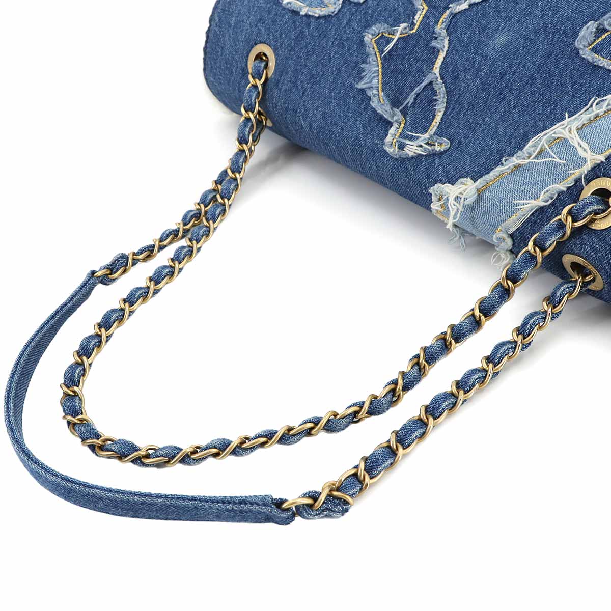 CHANEL Egypt Chain Shoulder Bag Denim Shearling Blue Purse