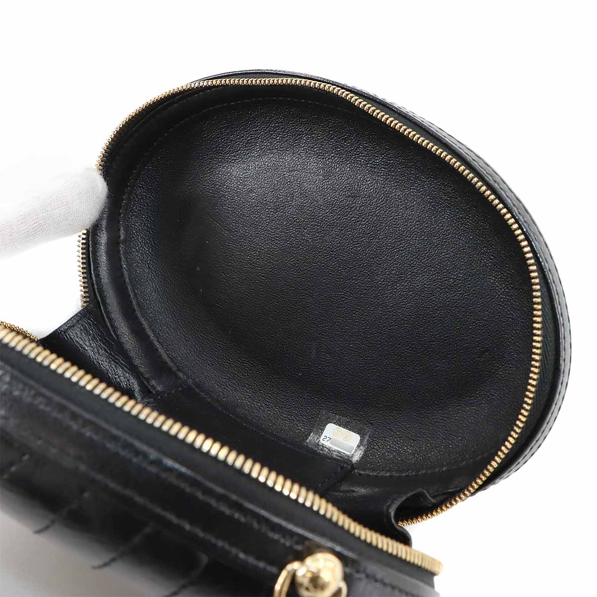 La Pausa Chain Shoulder Bag Leather Black White V Stitch Purse