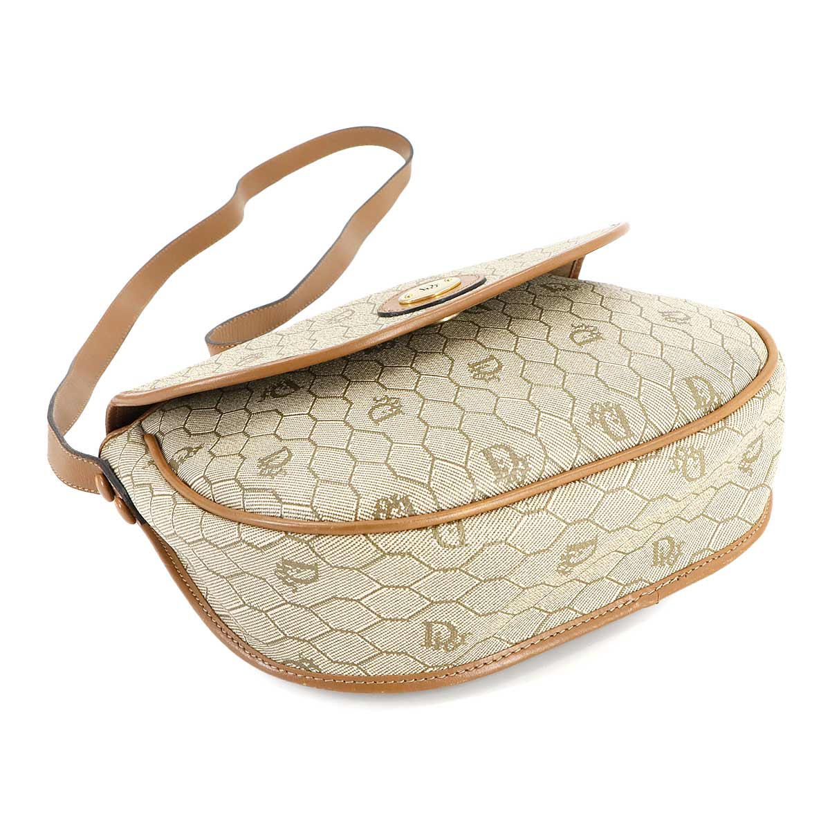 Honeycomb Shoulder Bag PVC Leather Beige Brown Vintage