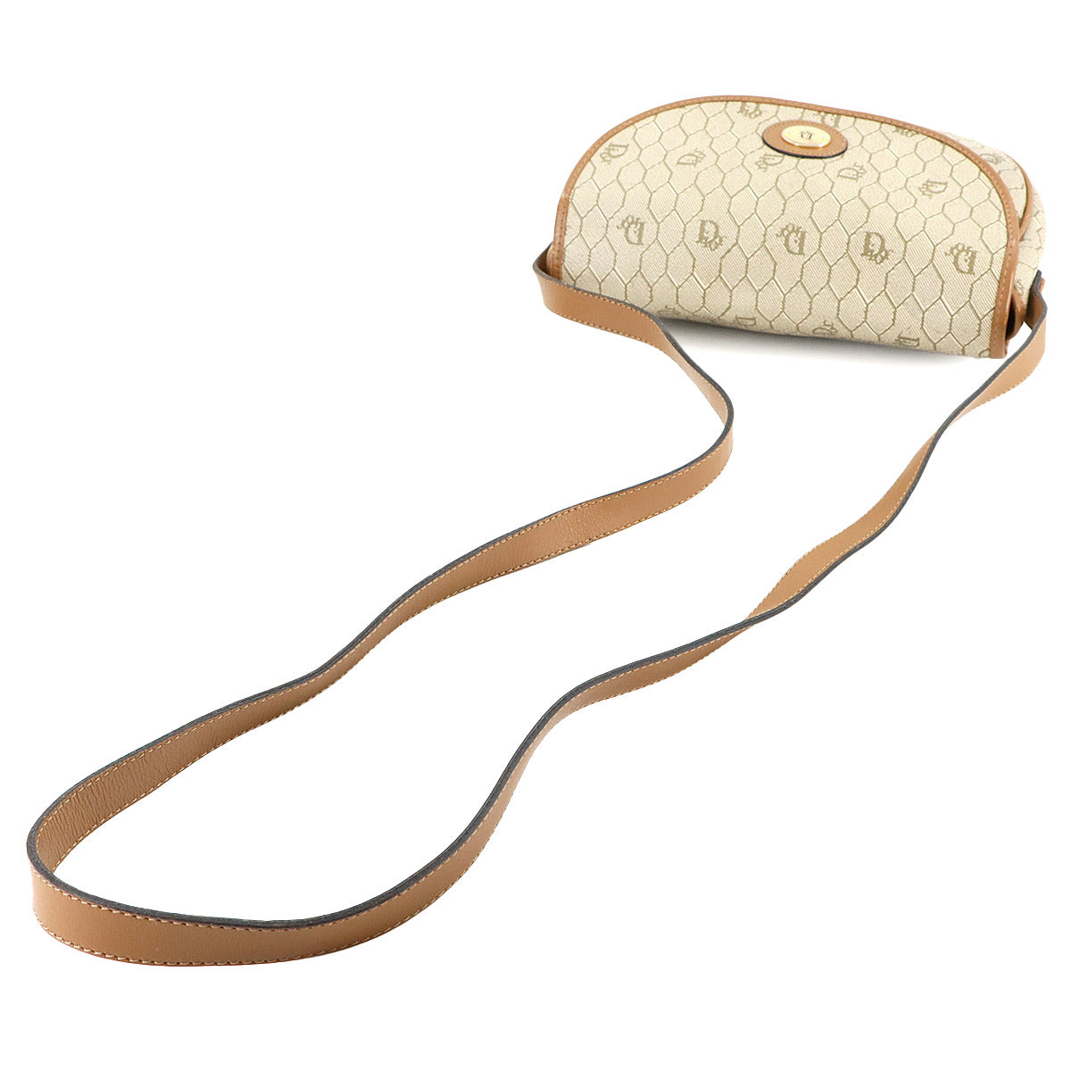 Honeycomb Shoulder Bag PVC Leather Beige Brown Vintage