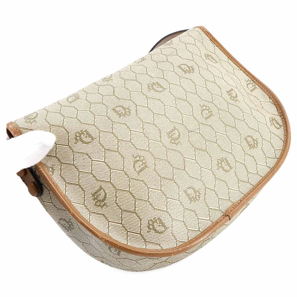 Honeycomb Shoulder Bag PVC Leather Beige Brown Vintage