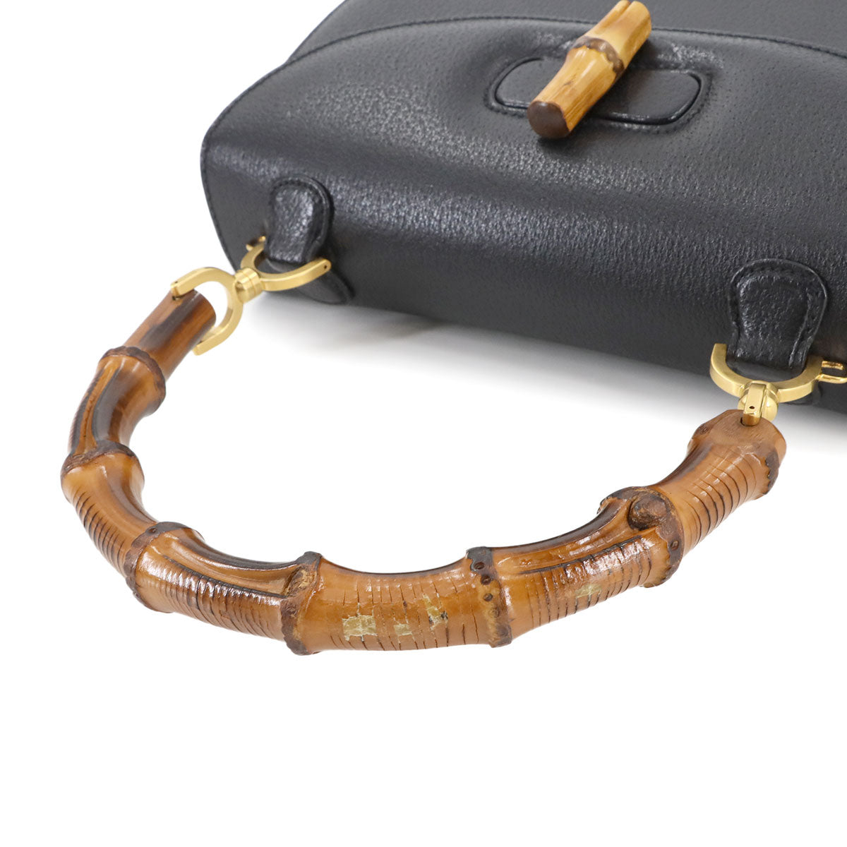 Bamboo 2way Hand Shoulder Bag Leather Black Purse 90277544