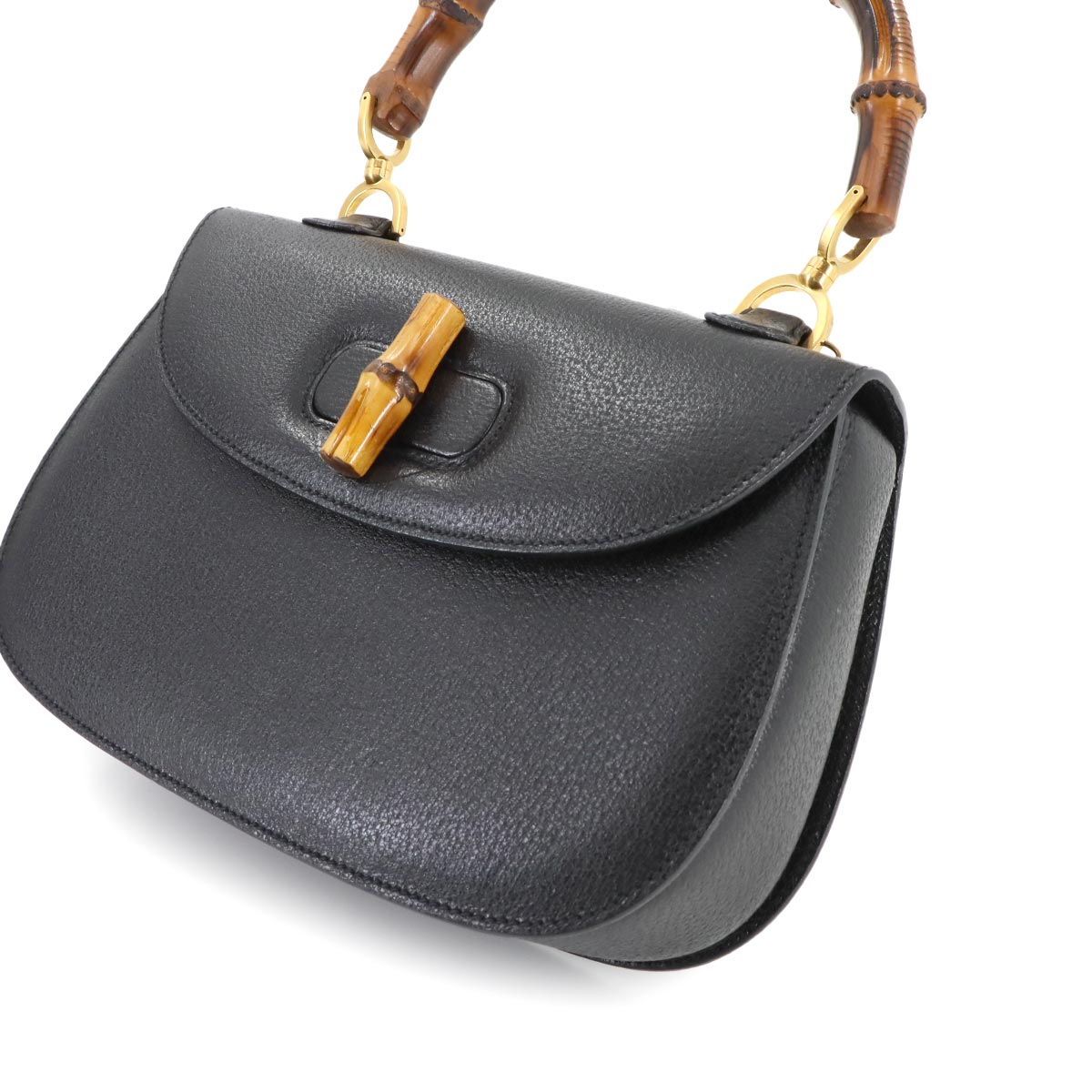 Bamboo 2way Hand Shoulder Bag Leather Black Purse 90277544