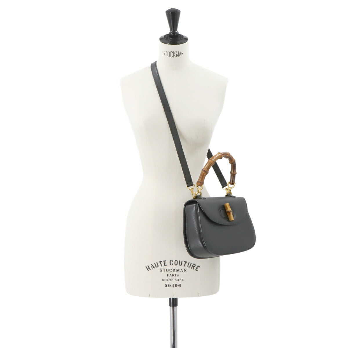 Bamboo 2way Hand Shoulder Bag Leather Black Purse 90277544