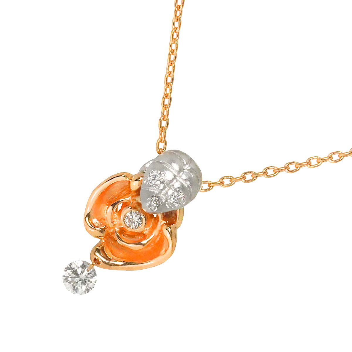 Diamond Necklace 18K Pink White Gold 750