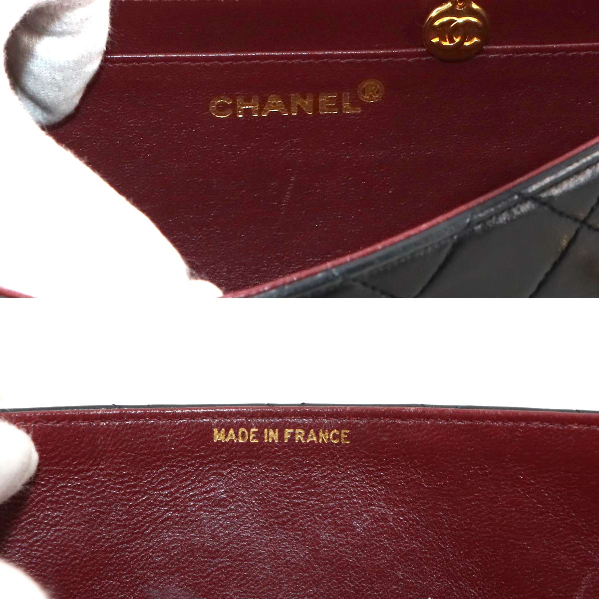 Double Lock Matelasse Hand Chain Shoulder Bag Leather Black