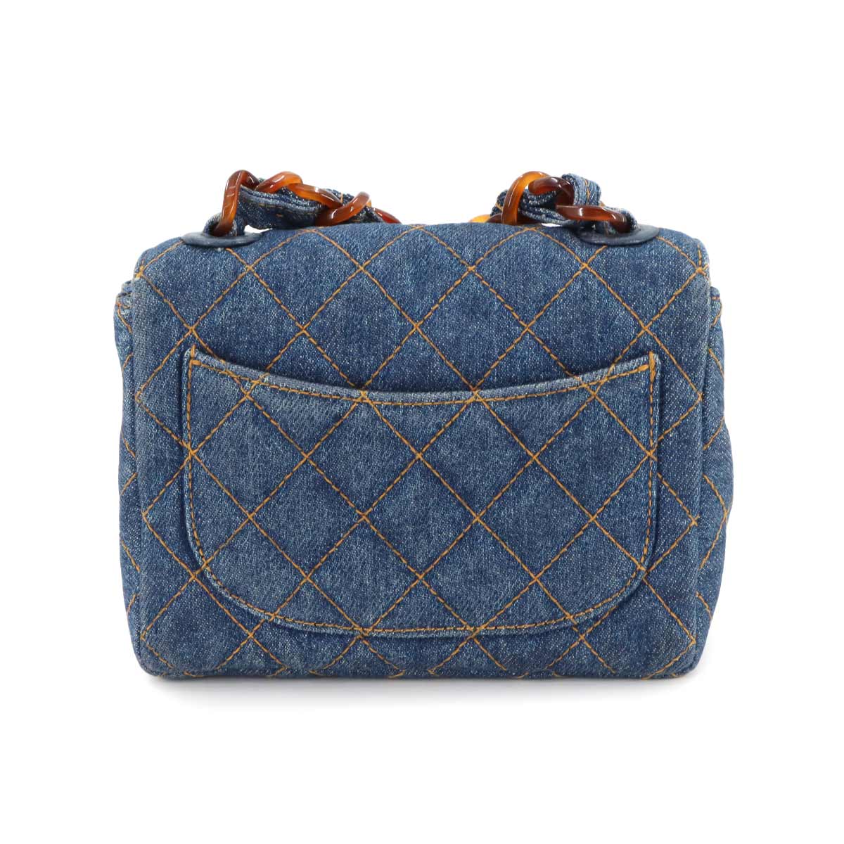 Matelasse Plastic Chain Shoulder Bag Denim Blue Vintage