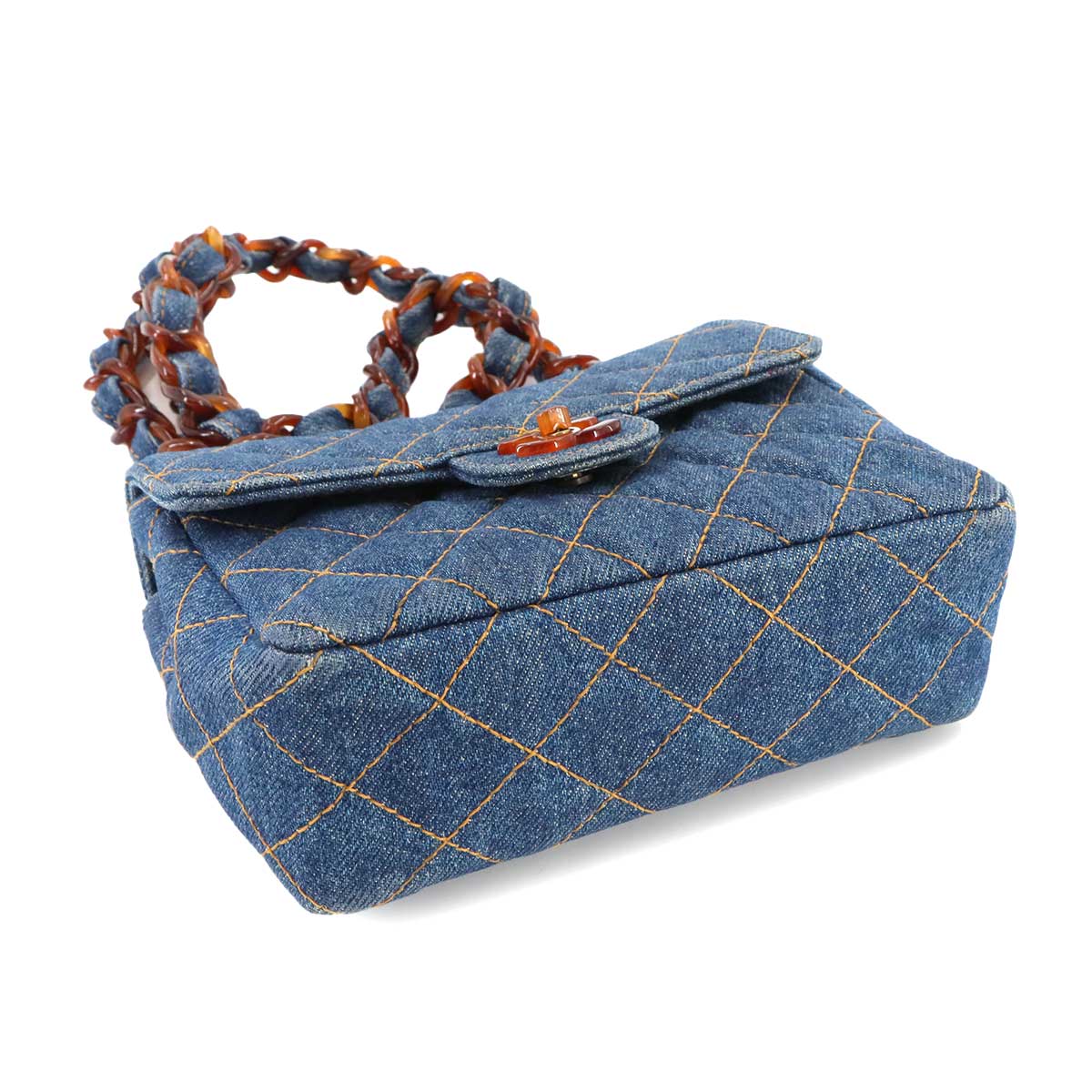 Matelasse Plastic Chain Shoulder Bag Denim Blue Vintage