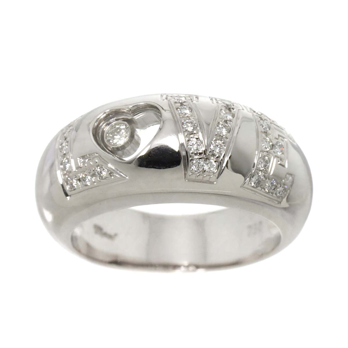 Chopard Happy LOVE Diamond Heart Ring 18K White Gold 750 Size6(US)