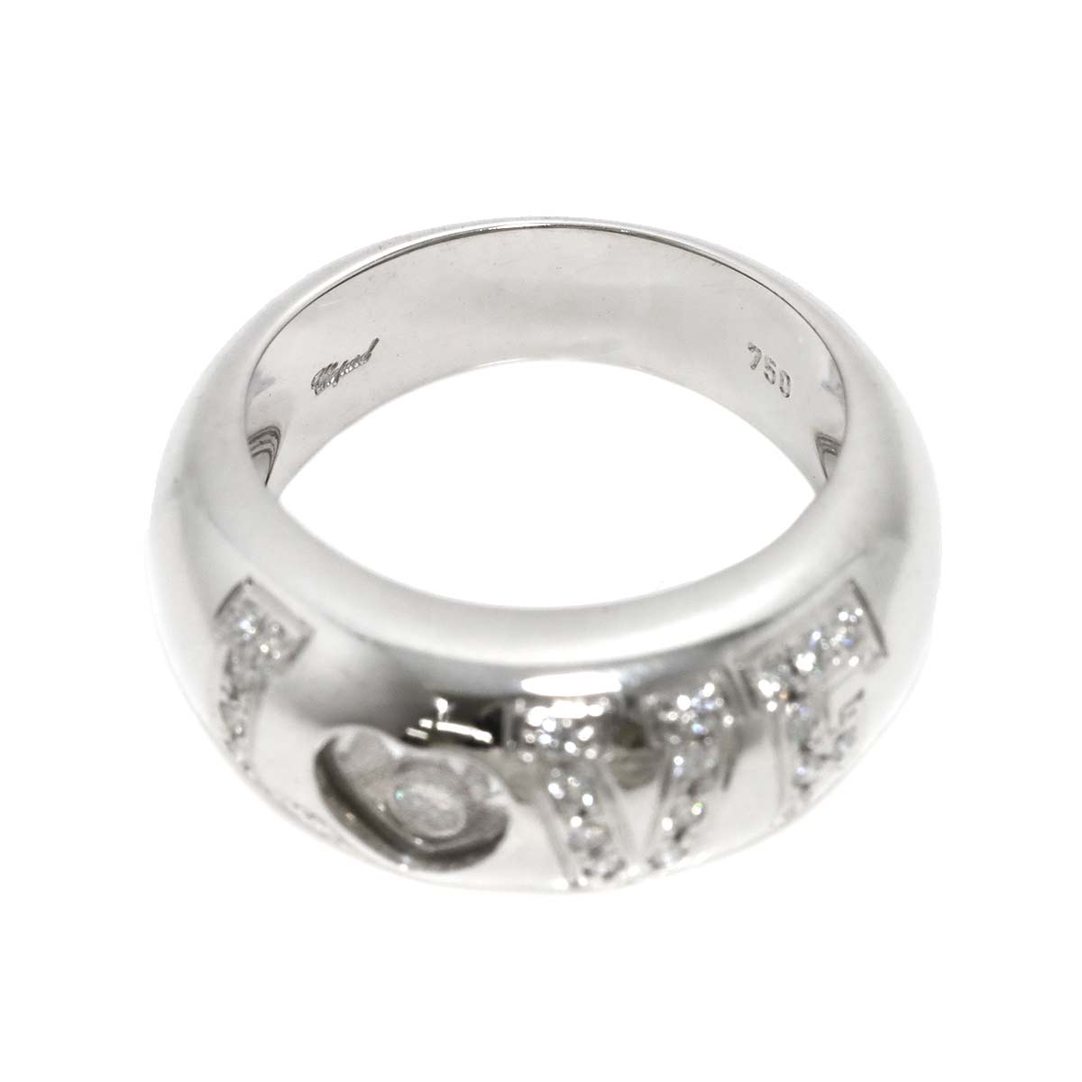 Chopard Happy LOVE Diamond Heart Ring 18K White Gold 750 Size6(US)