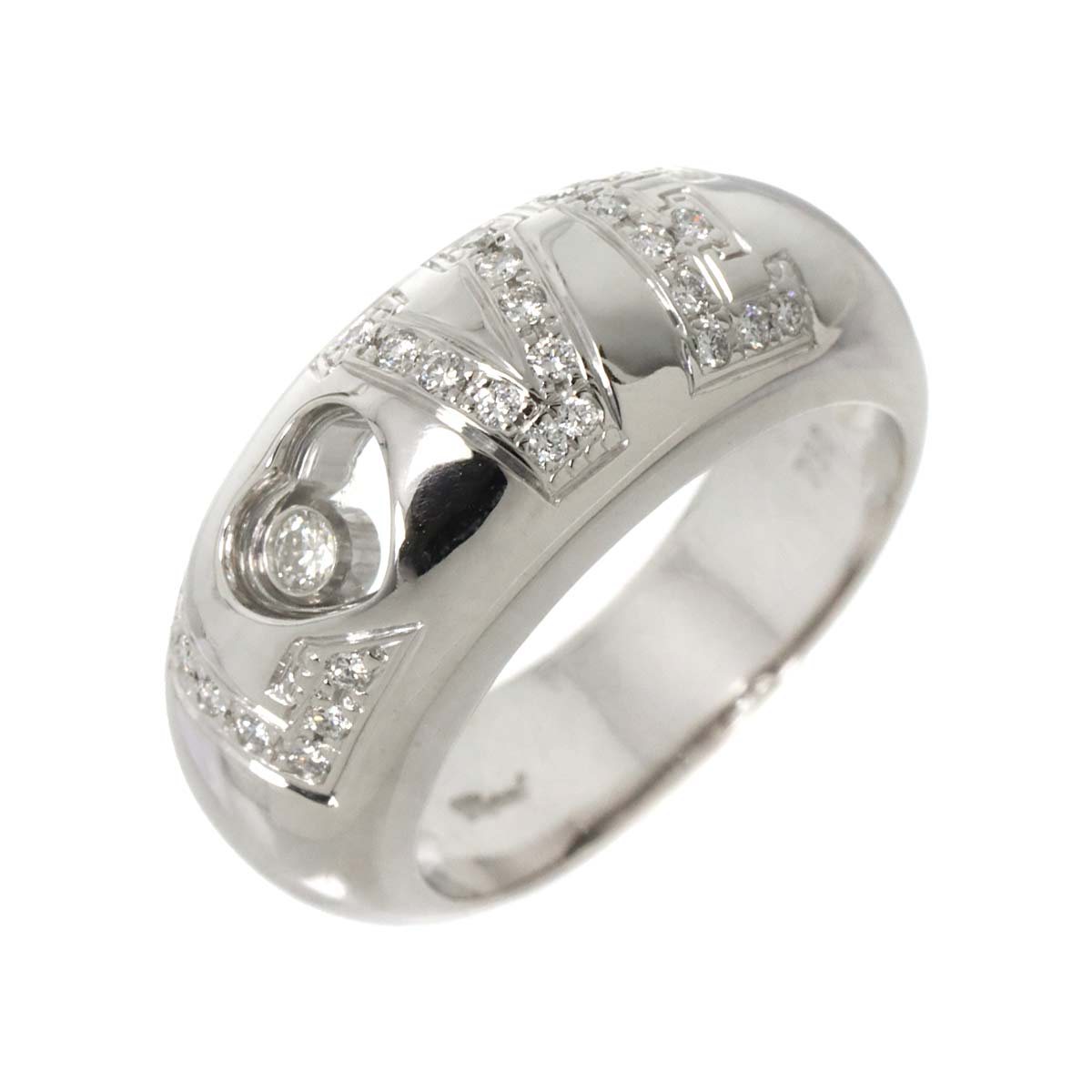 Chopard Happy LOVE Diamond Heart Ring 18K White Gold 750 Size6(US)