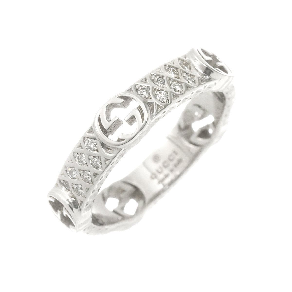 GUCCI Logo Diamond Ring 18K WG White Gold 750 size8 4.5(US)