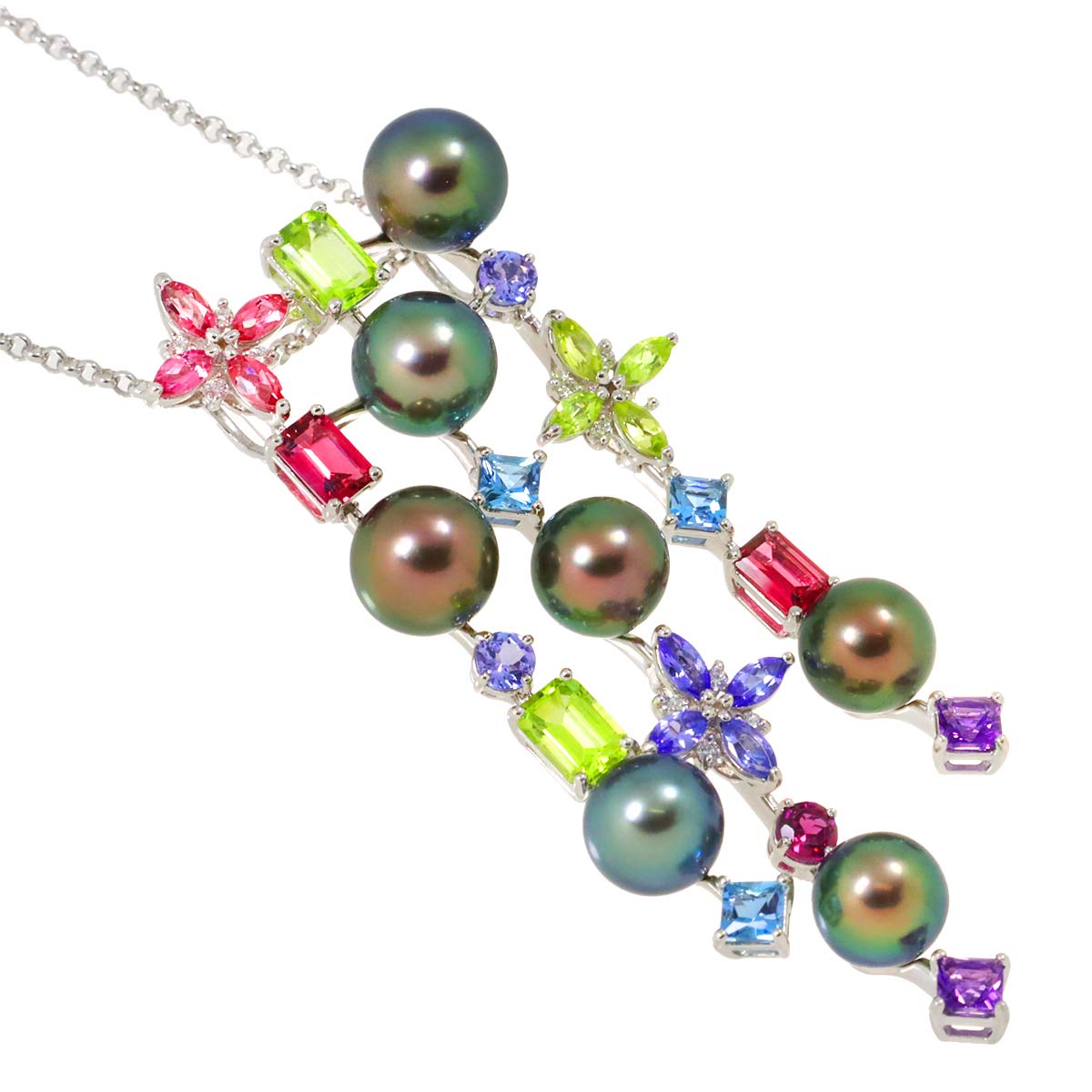 Multi Stone Diamond 0.16ct Necklace 18K WG 750