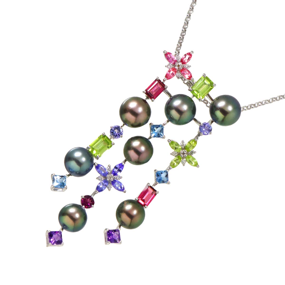 Multi Stone Diamond 0.16ct Necklace 18K WG 750