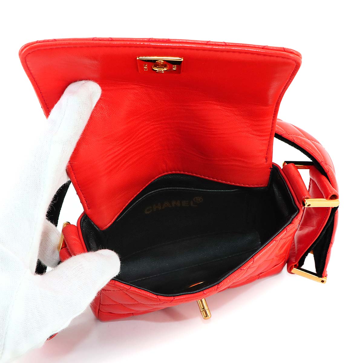 Matelasse Mademoiselle Shoulder Bag Leather Orange Purse