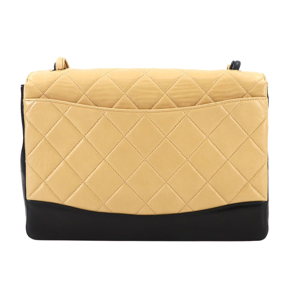 Matelasse Shoulder Bag Leather Beige Black Bicolor Purse