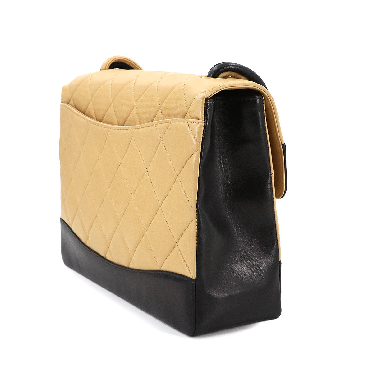 Matelasse Shoulder Bag Leather Beige Black Bicolor Purse