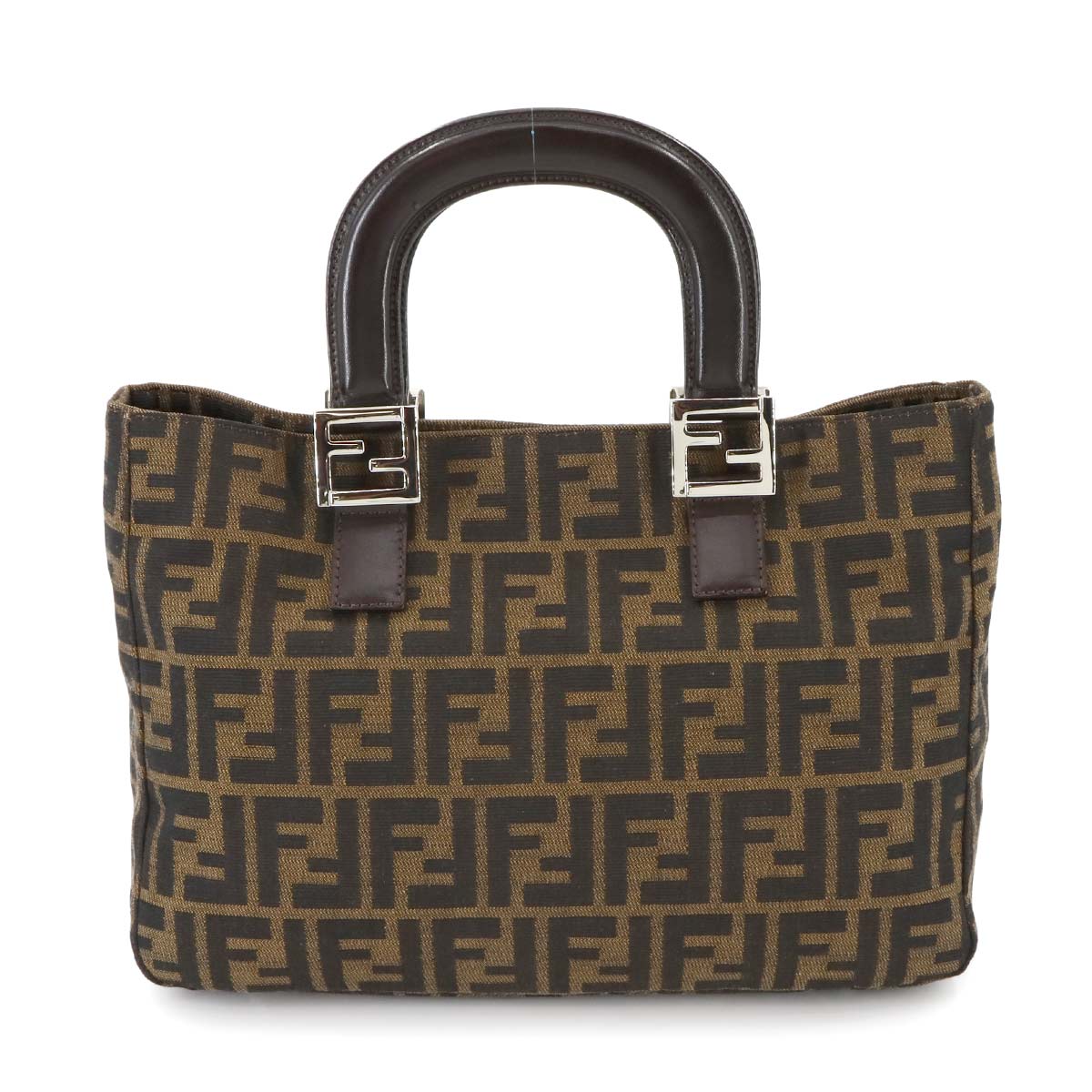 FENDI Zucca Hand Bag Canvas Leather Brown Vintage Purse