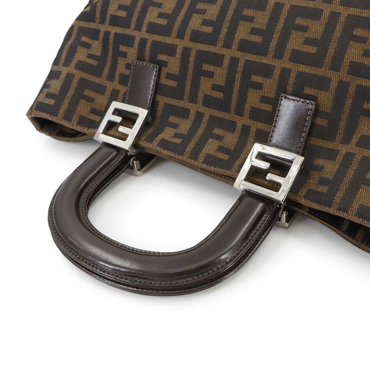 FENDI Zucca Hand Bag Canvas Leather Brown Vintage Purse