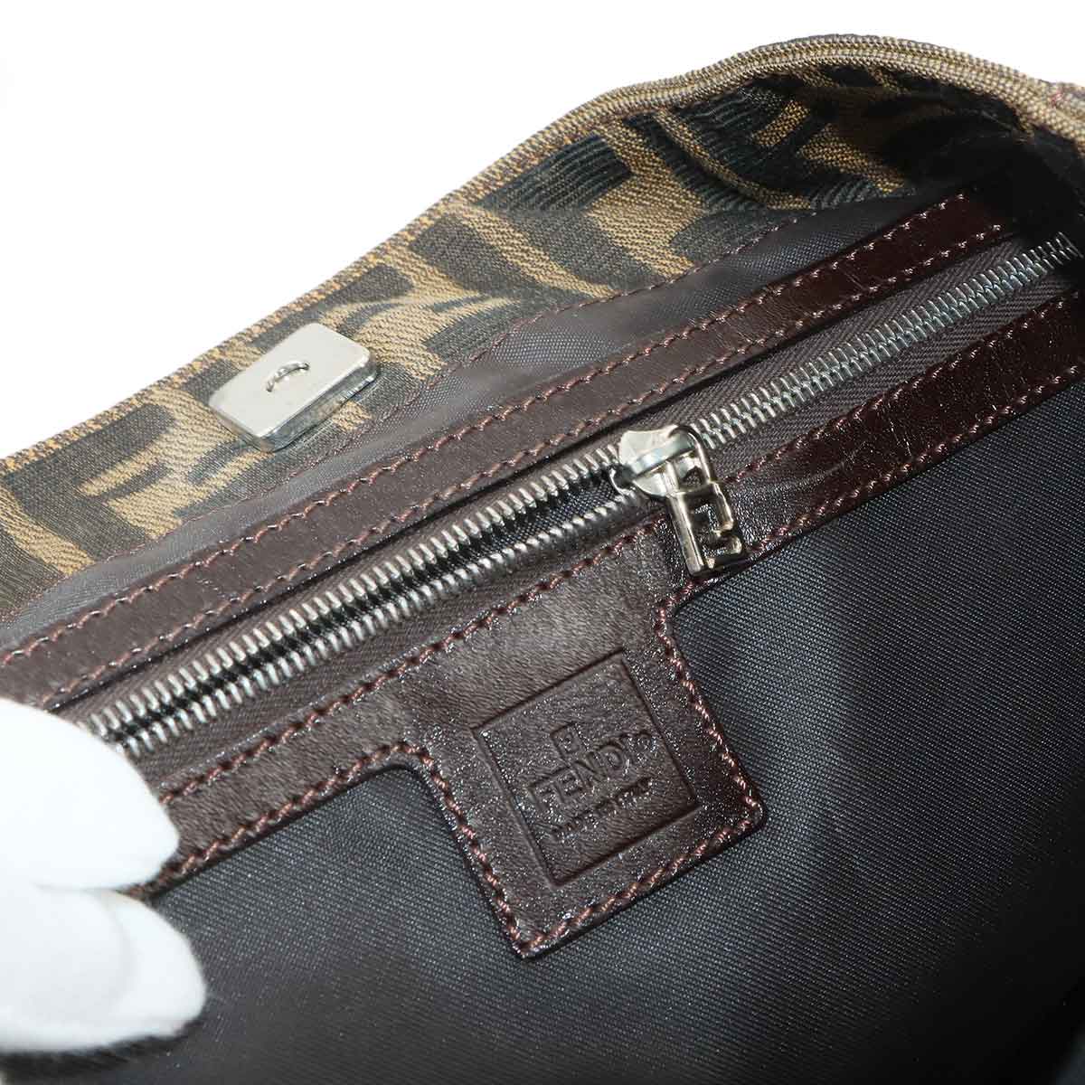 FENDI Zucca Hand Bag Canvas Leather Brown Vintage Purse