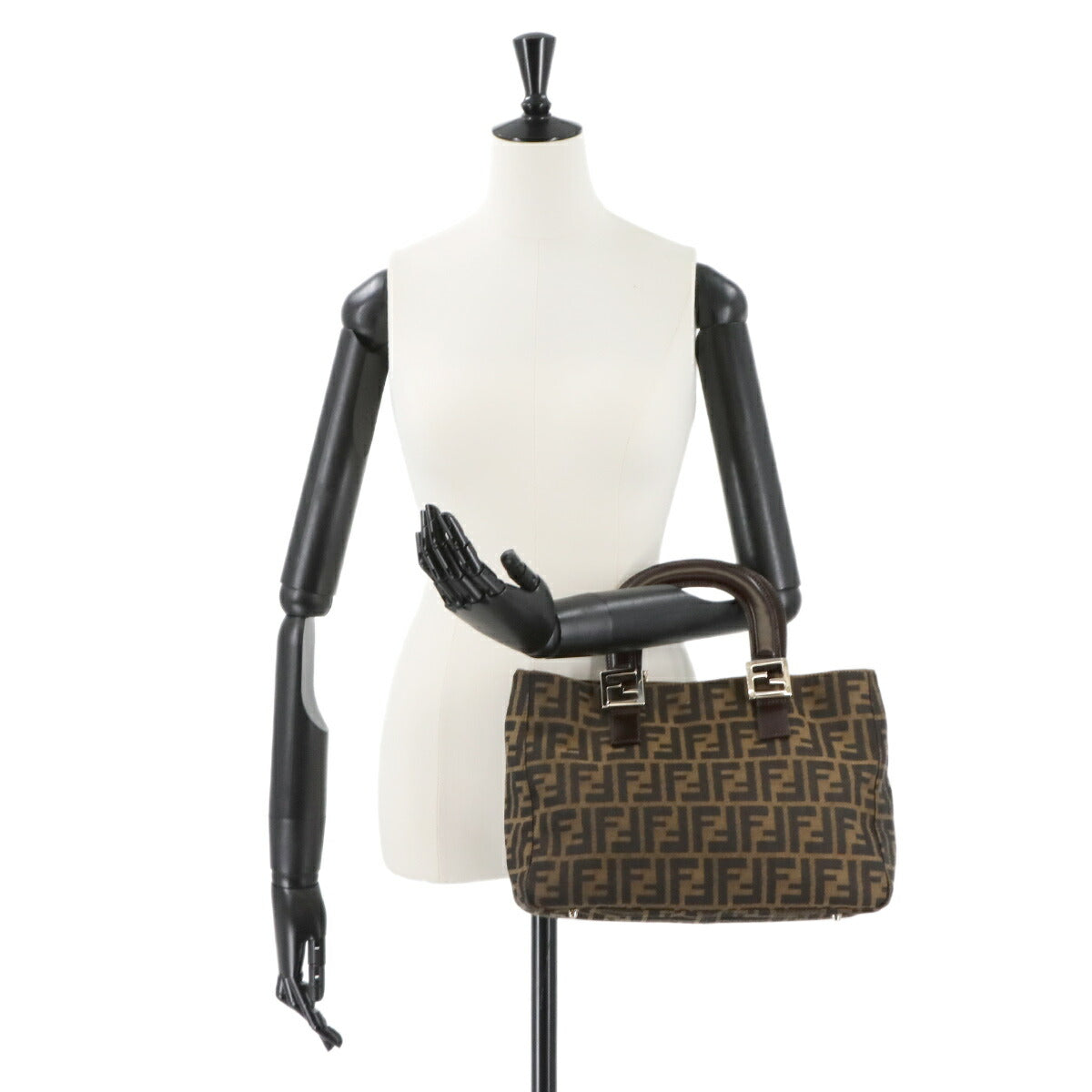 FENDI Zucca Hand Bag Canvas Leather Brown Vintage Purse
