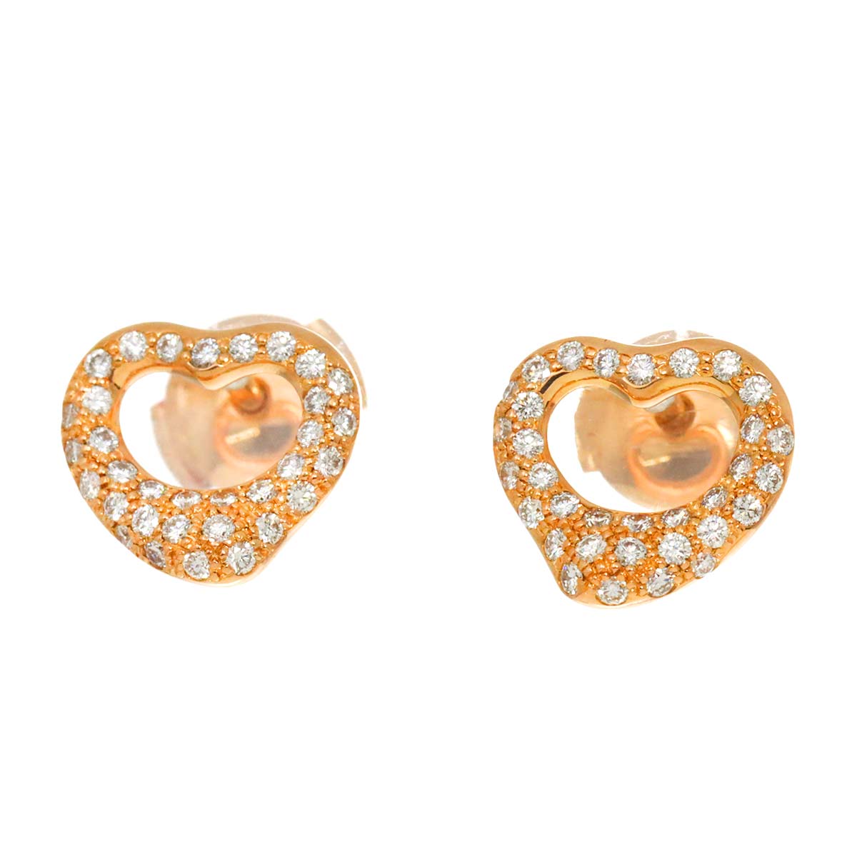 Open Heart Diamond Earrings Pierced 18K Pink Gold 750