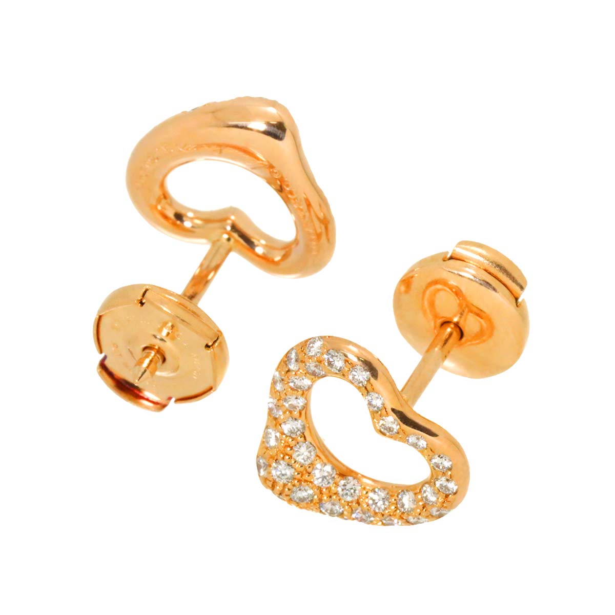 Open Heart Diamond Earrings Pierced 18K Pink Gold 750