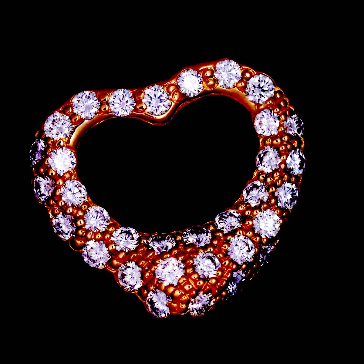 Open Heart Diamond Earrings Pierced 18K Pink Gold 750