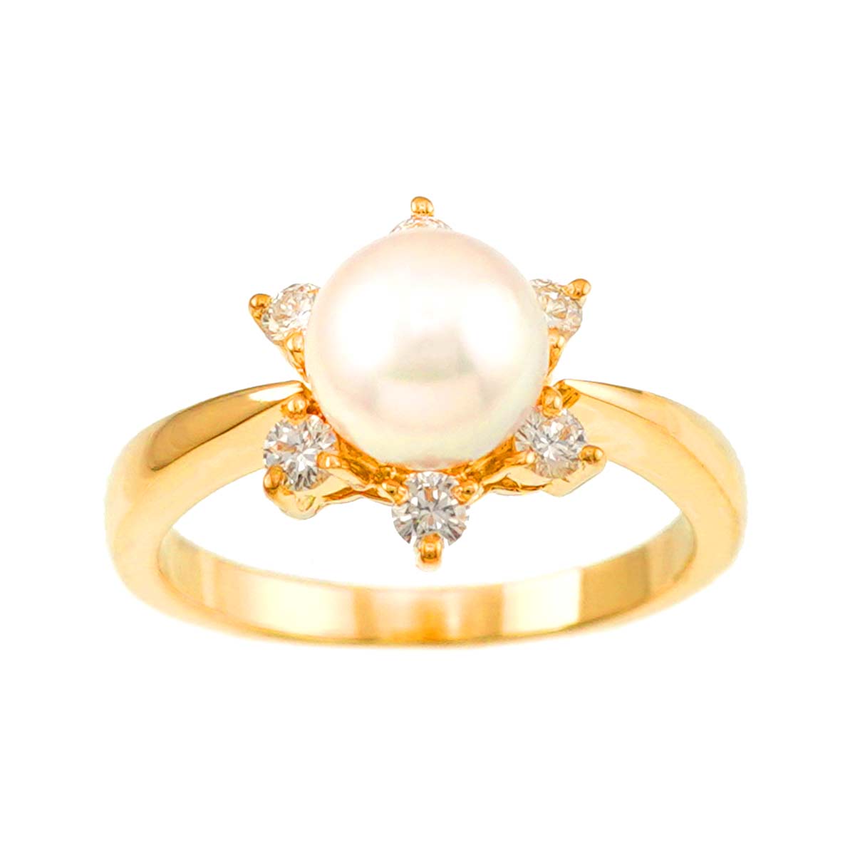 MIKIMOTO Akoya Pearl 6.3mm Diamond Ring 18K YG 750 size4(US)