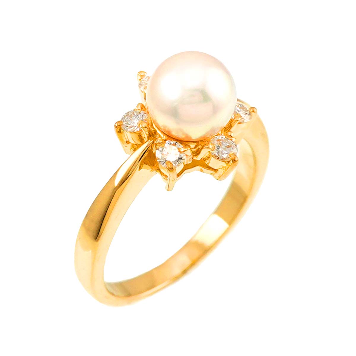 MIKIMOTO Akoya Pearl 6.3mm Diamond Ring 18K YG 750 size4(US)