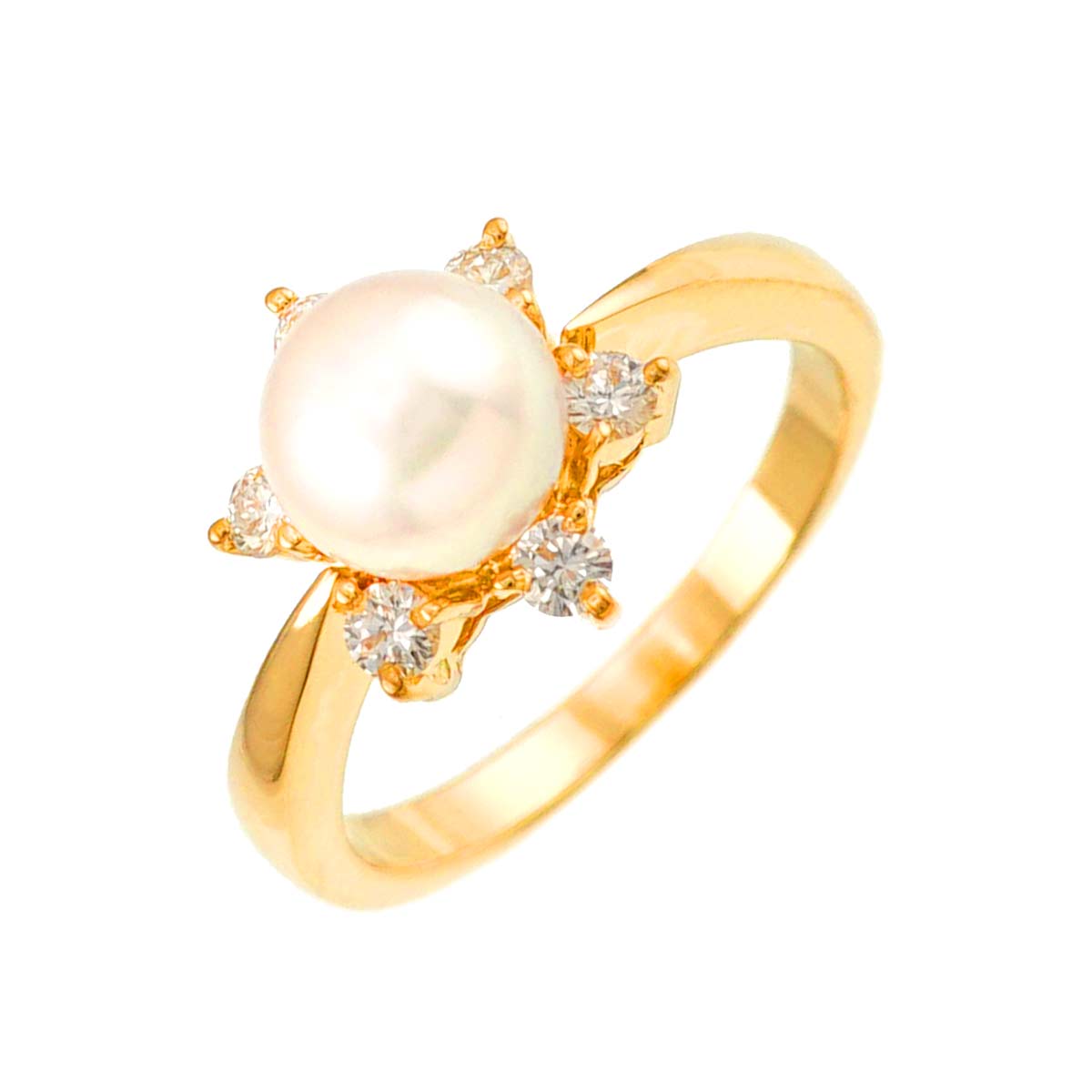 MIKIMOTO Akoya Pearl 6.3mm Diamond Ring 18K YG 750 size4(US)
