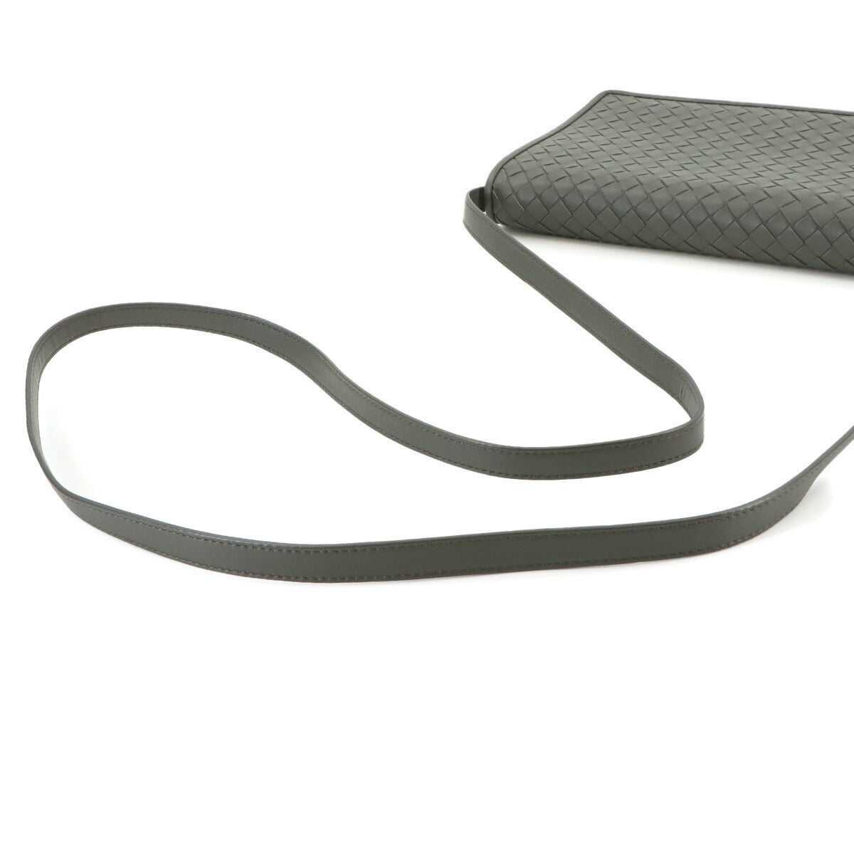 Intrecciato Shoulder Bag Leather Khaki Green Purse