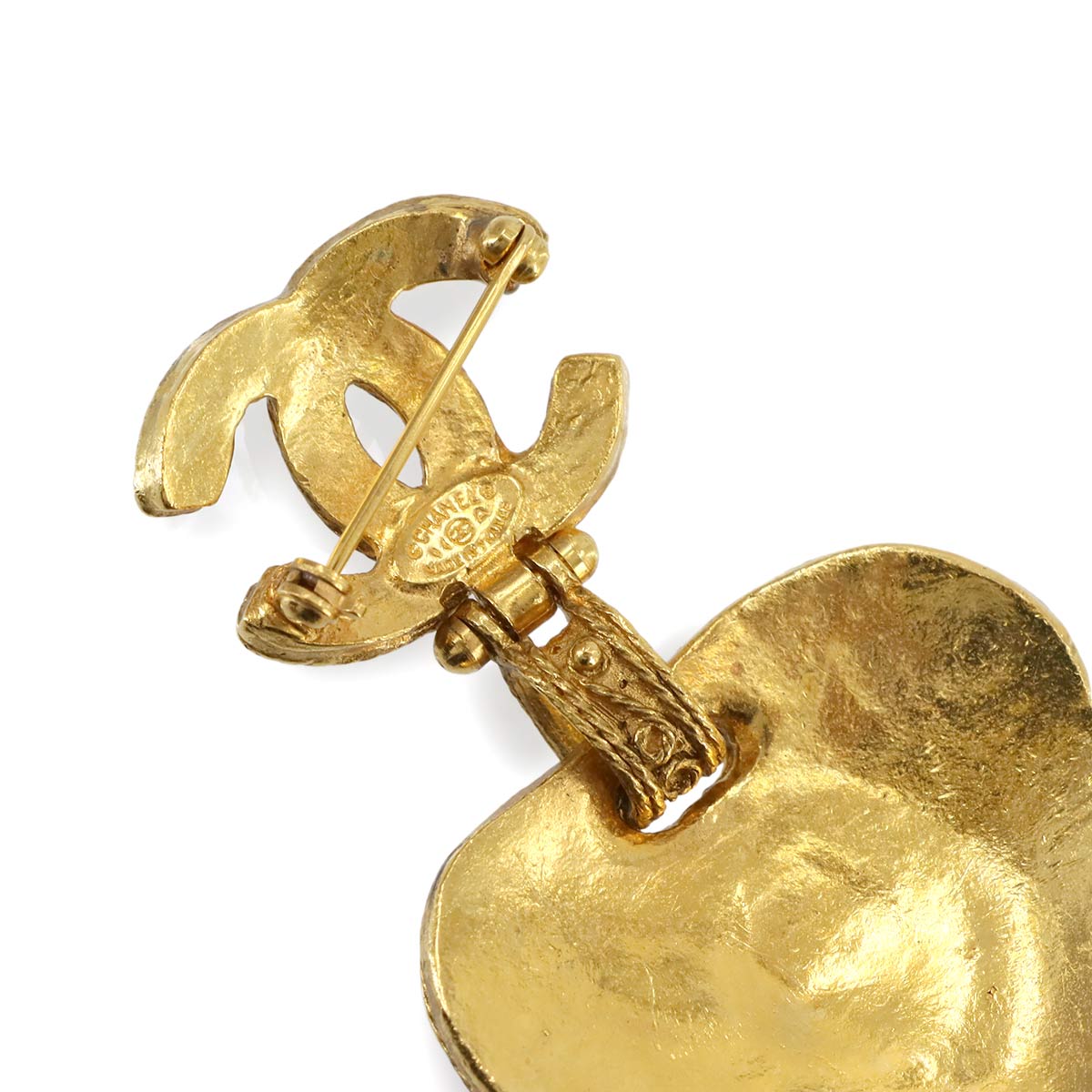 Coco Logos Color Stone Brooch Green Gold 94A