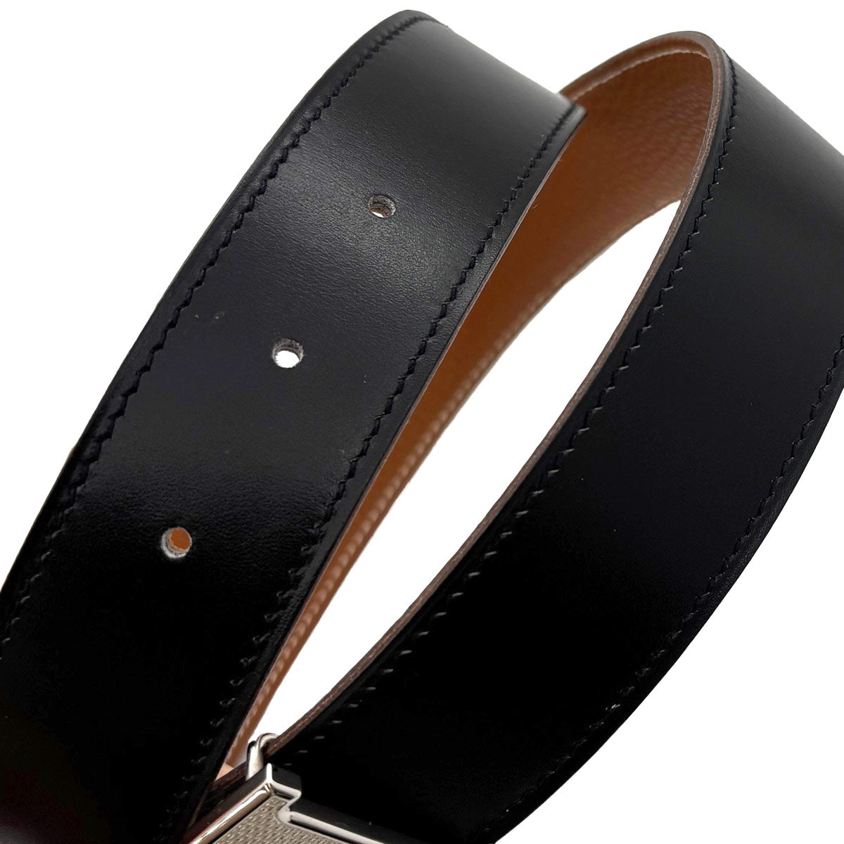 Constance Reversible H Belt Box Calf Togo Black 75 Guilloche