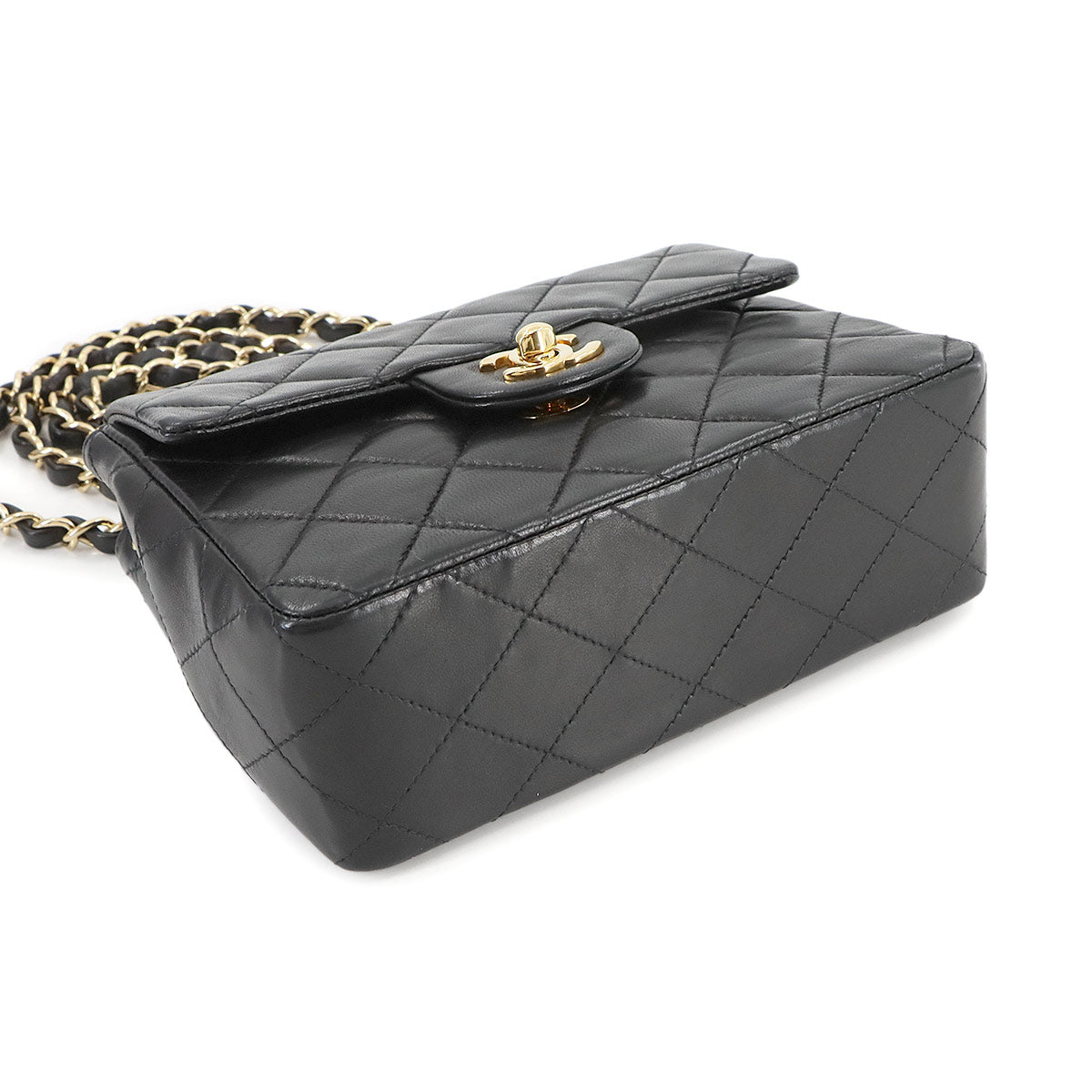 Mini Matelasse Chain Shoulder Bag Leather Black A01115 Purse