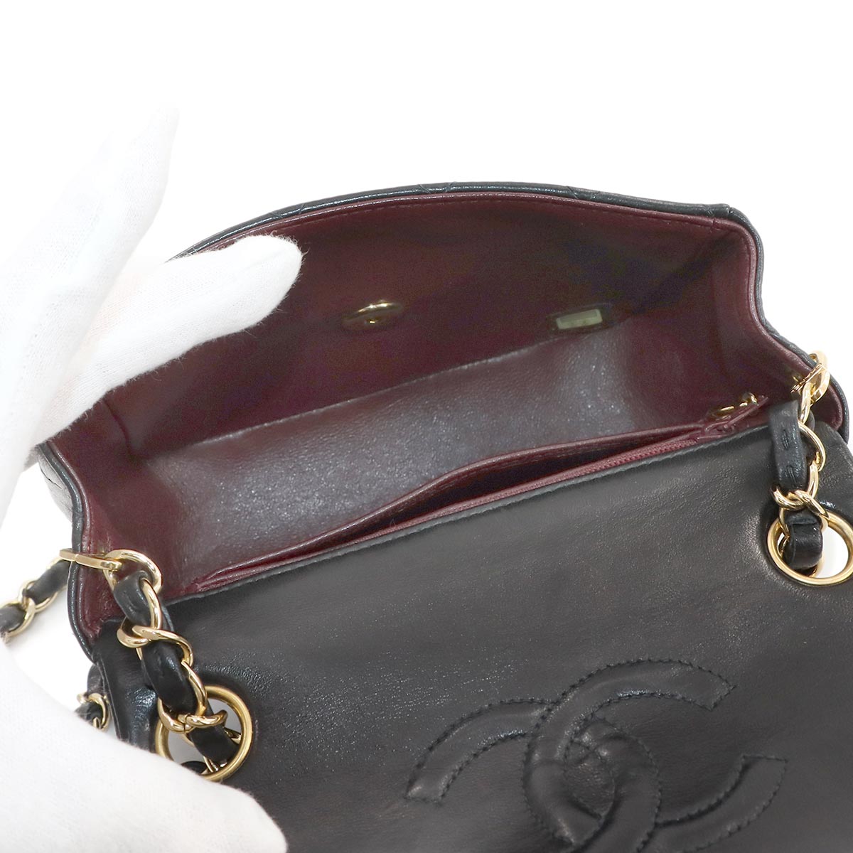 Mini Matelasse Chain Shoulder Bag Leather Black A01115 Purse