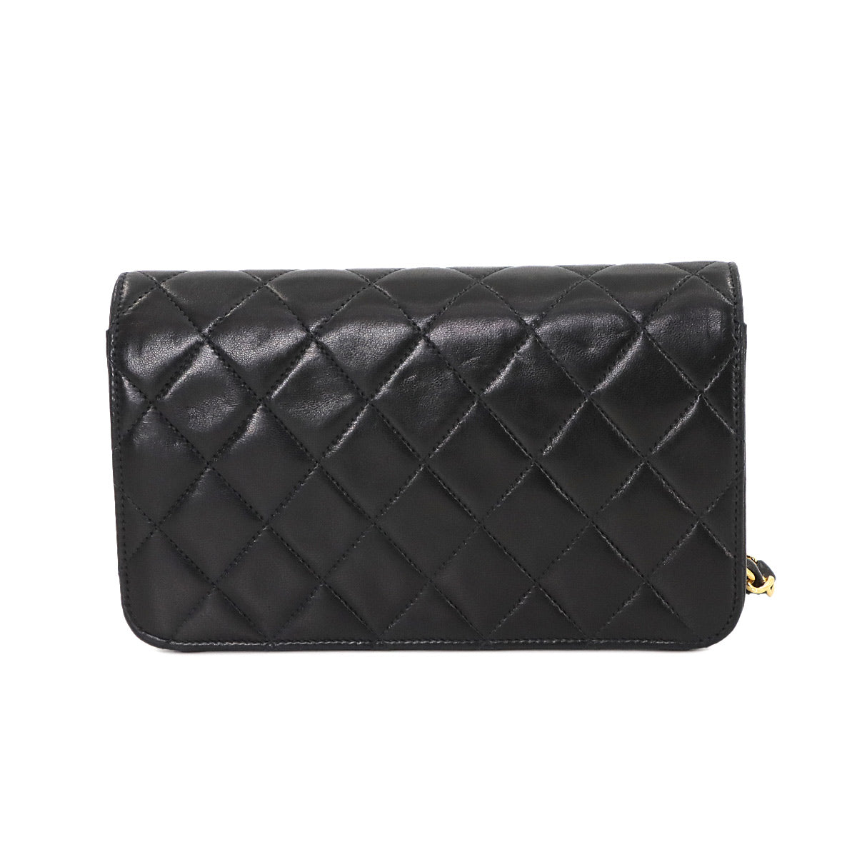 Matelasse Chain Shoulder Bag Leather Black Vintage Purse