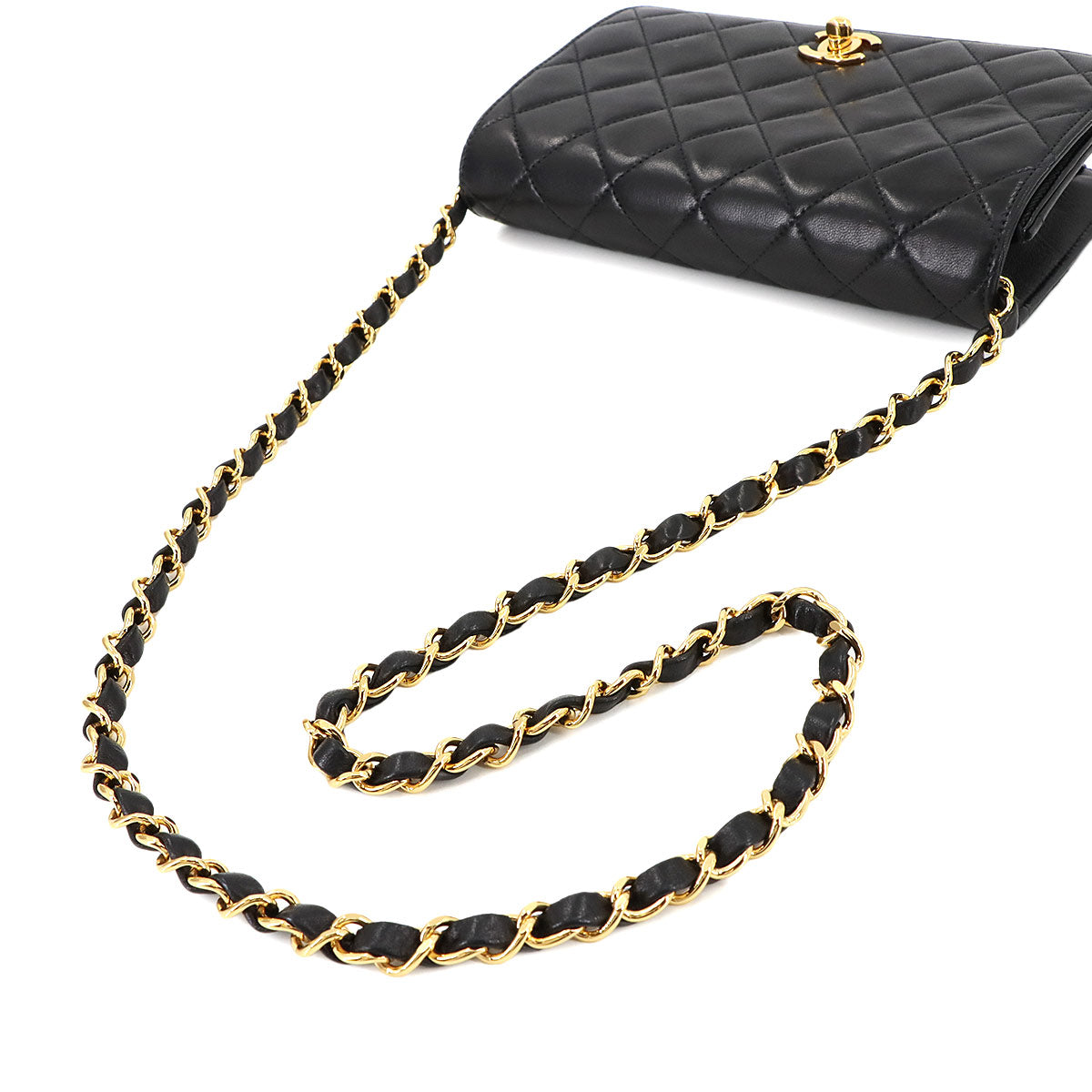 Matelasse Chain Shoulder Bag Leather Black Vintage Purse