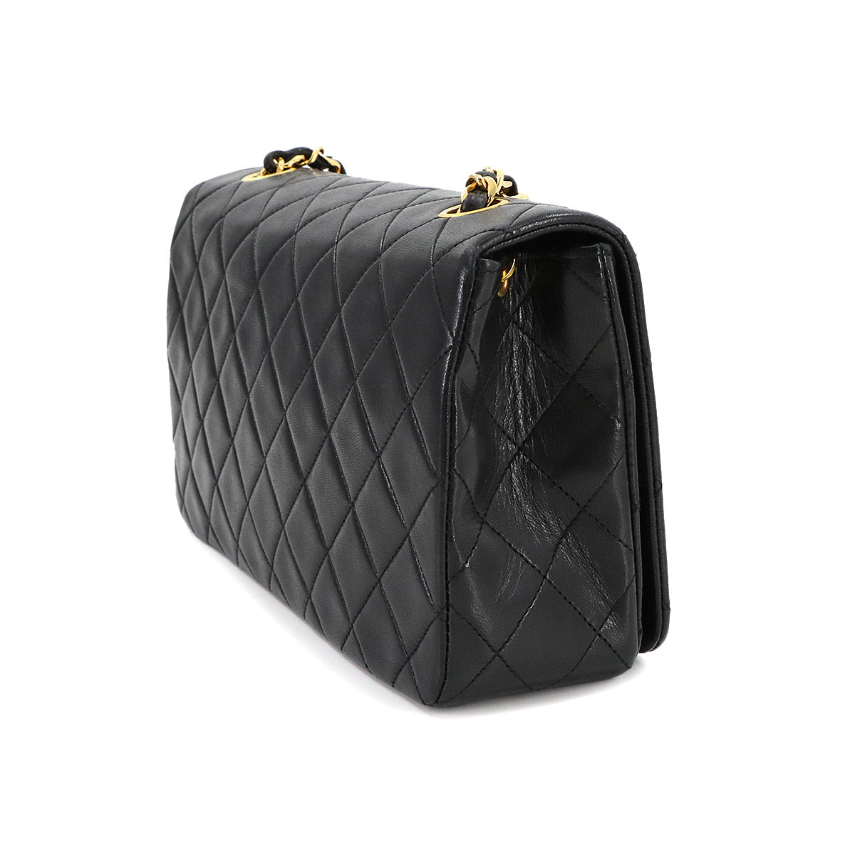 Matelasse Chain Shoulder Bag Leather Black Vintage Purse