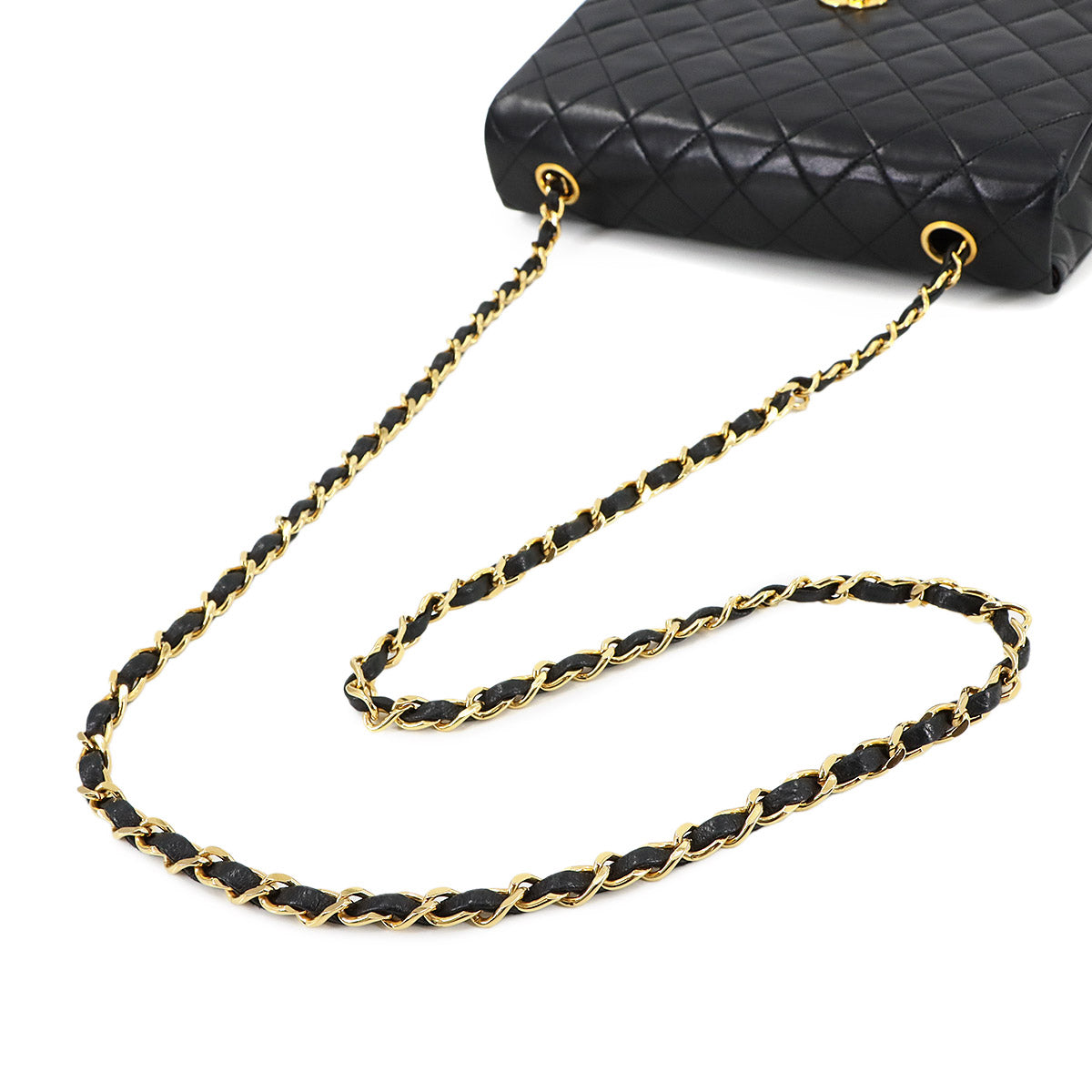 Matelasse Chain Shoulder Bag Leather Black Vintage Purse