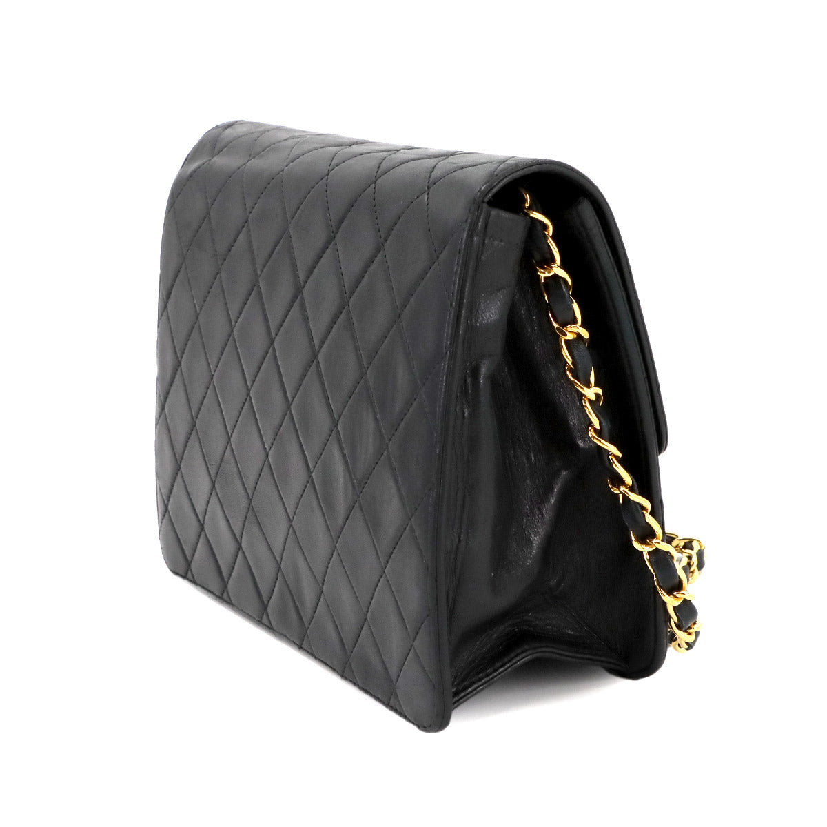 Matelasse Chain Shoulder Bag Leather Black Vintage Purse