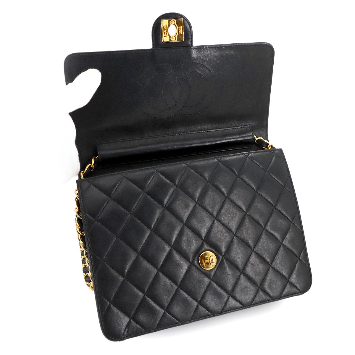 Matelasse Chain Shoulder Bag Leather Black Vintage Purse