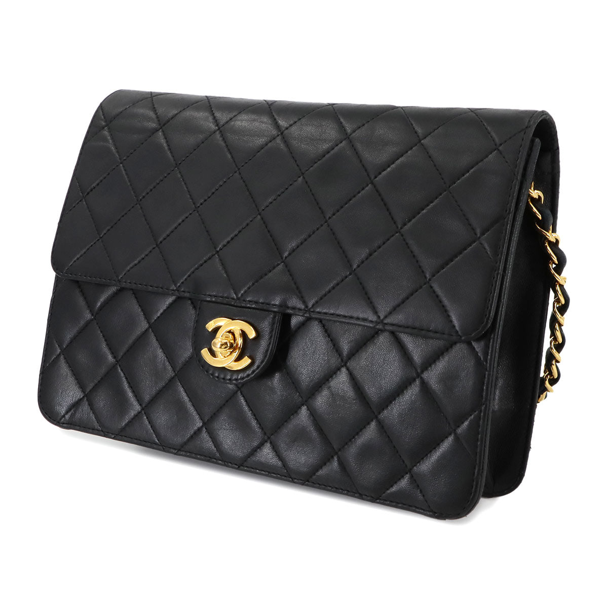 Matelasse Chain Shoulder Bag Leather Black Vintage Purse