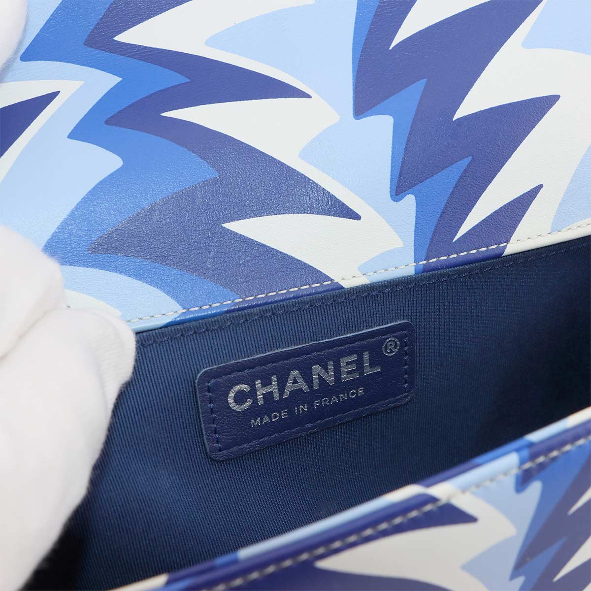 BOY CHANEL Chain Shoulder Bag Leather Blue White A67086