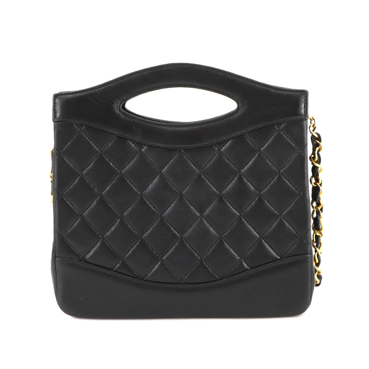 Matelasse 2way Hand Shoulder Bag Leather Black Vintage Purse