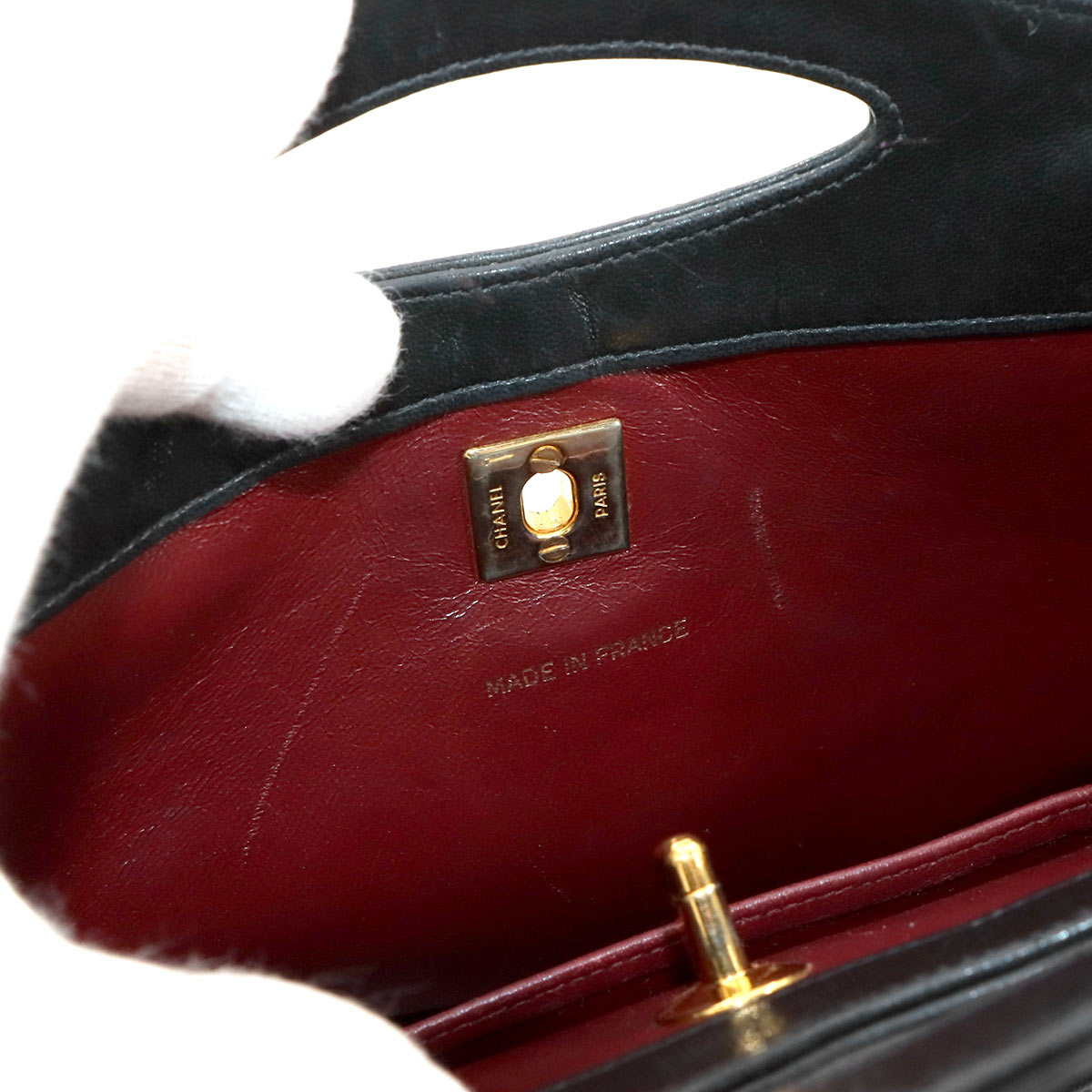 Matelasse 2way Hand Shoulder Bag Leather Black Vintage Purse