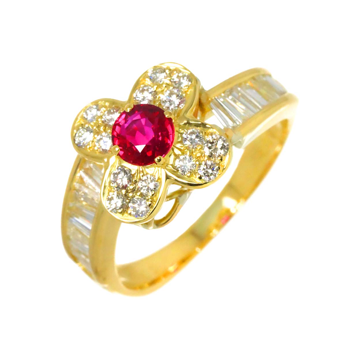 Ruby 0.403ct Diamond 1.02ct Ring 18K Yellow Gold 750 6(US)