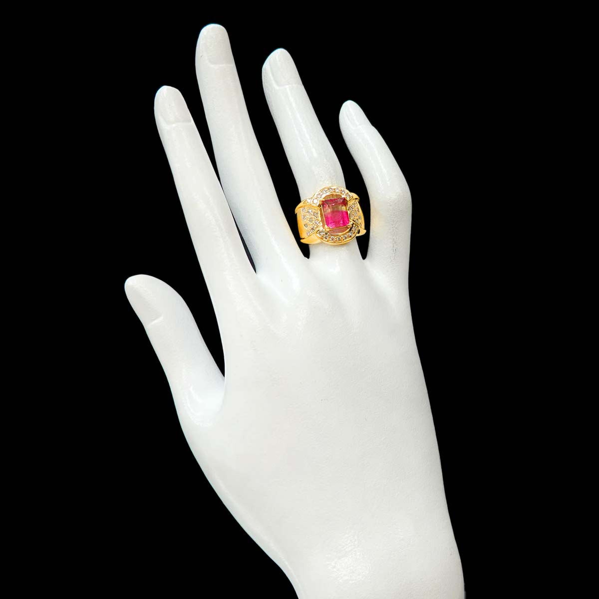 Tourmaline 2.88ct Diamond 0.62ct Ring 18K YG 750 Size6.5-6.75(US)